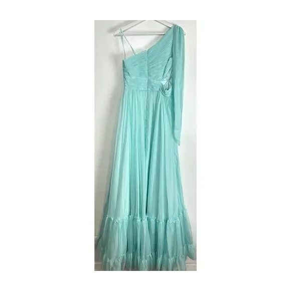 MAC DUGGAL AQUA BLUE ONE SHOULDER RUCHED CHIFFON GOWN SZ 6 NWT $398 - Picture 5 of 6